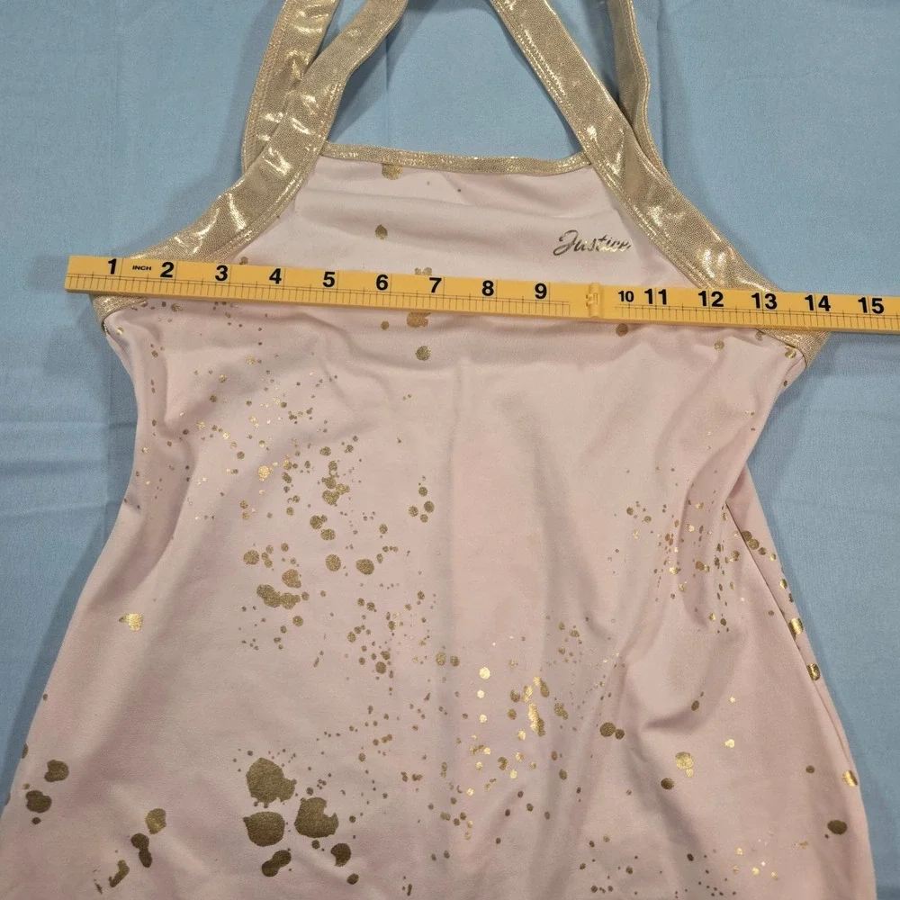 Justice Girls Pink Gold Foil Splatter Gymnastics Biketard Size XL 16/18 JSZC4